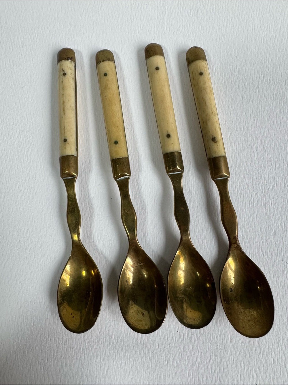 Vintage Bone-Handle Gold Tea Spoons - Set of 4